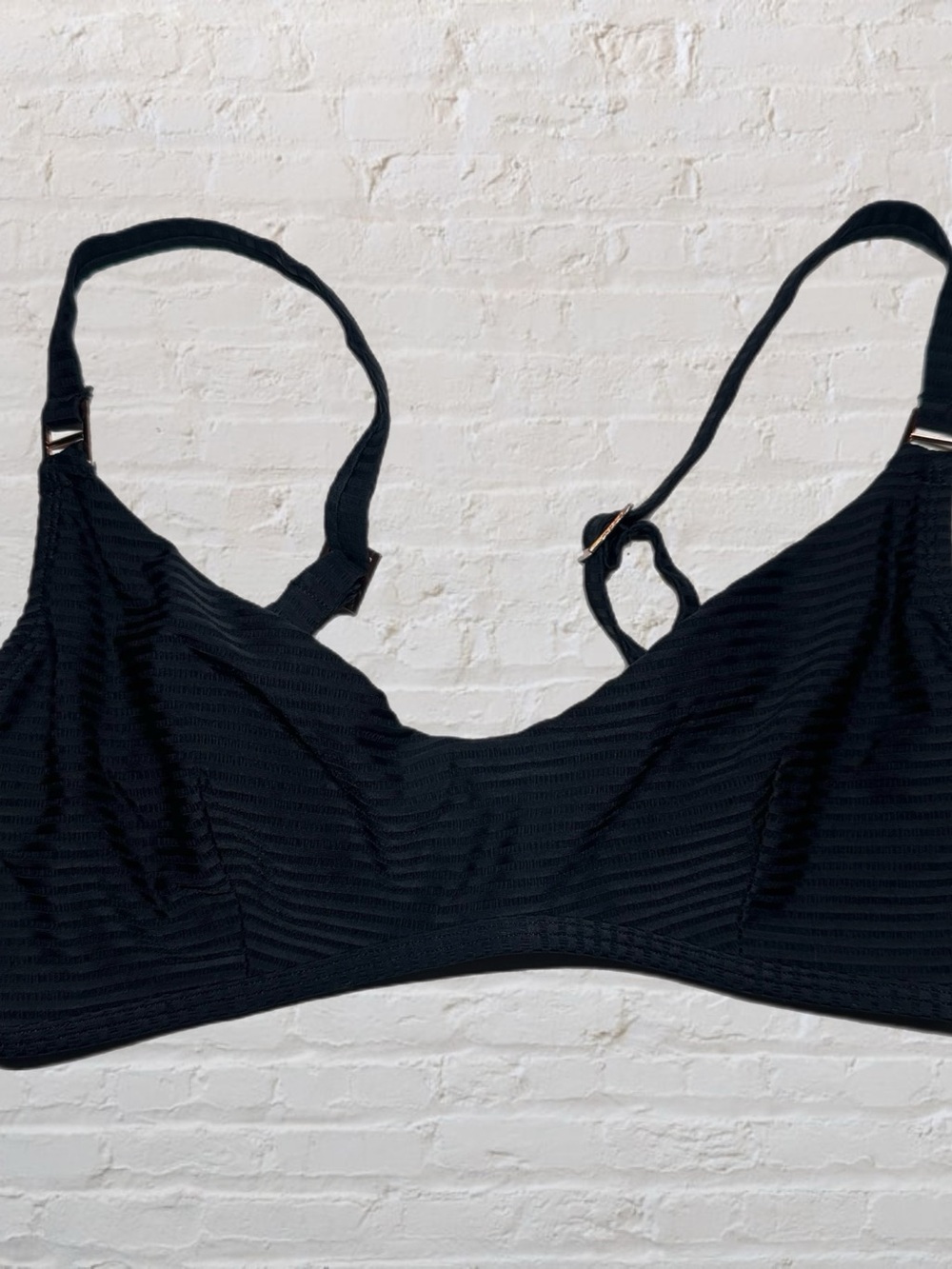 No Boundaries Black Ribbed Bikini Top w/ Rose Gold Hardware Girl's Large (11-13)
